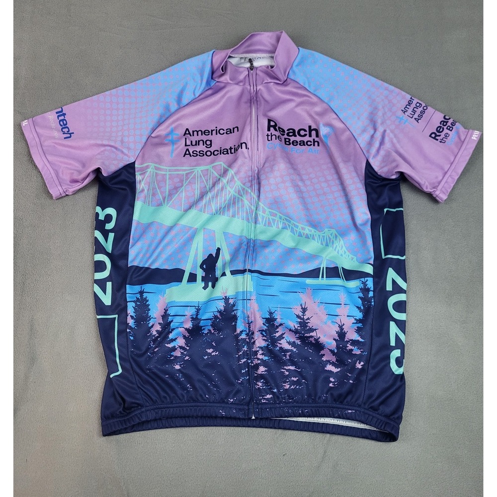 Primal Cycling Jersey Mens Large Blue Full Zip Reach The Bridge Cycle‎ For Air